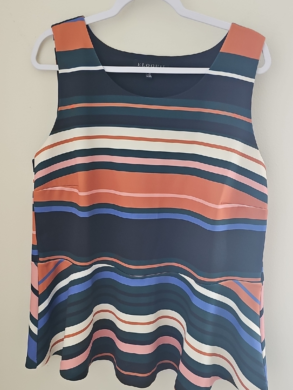 Eloquii Navy, Rust & Cream Striped Sleeveless Tank With Peplum. Size‎ 20